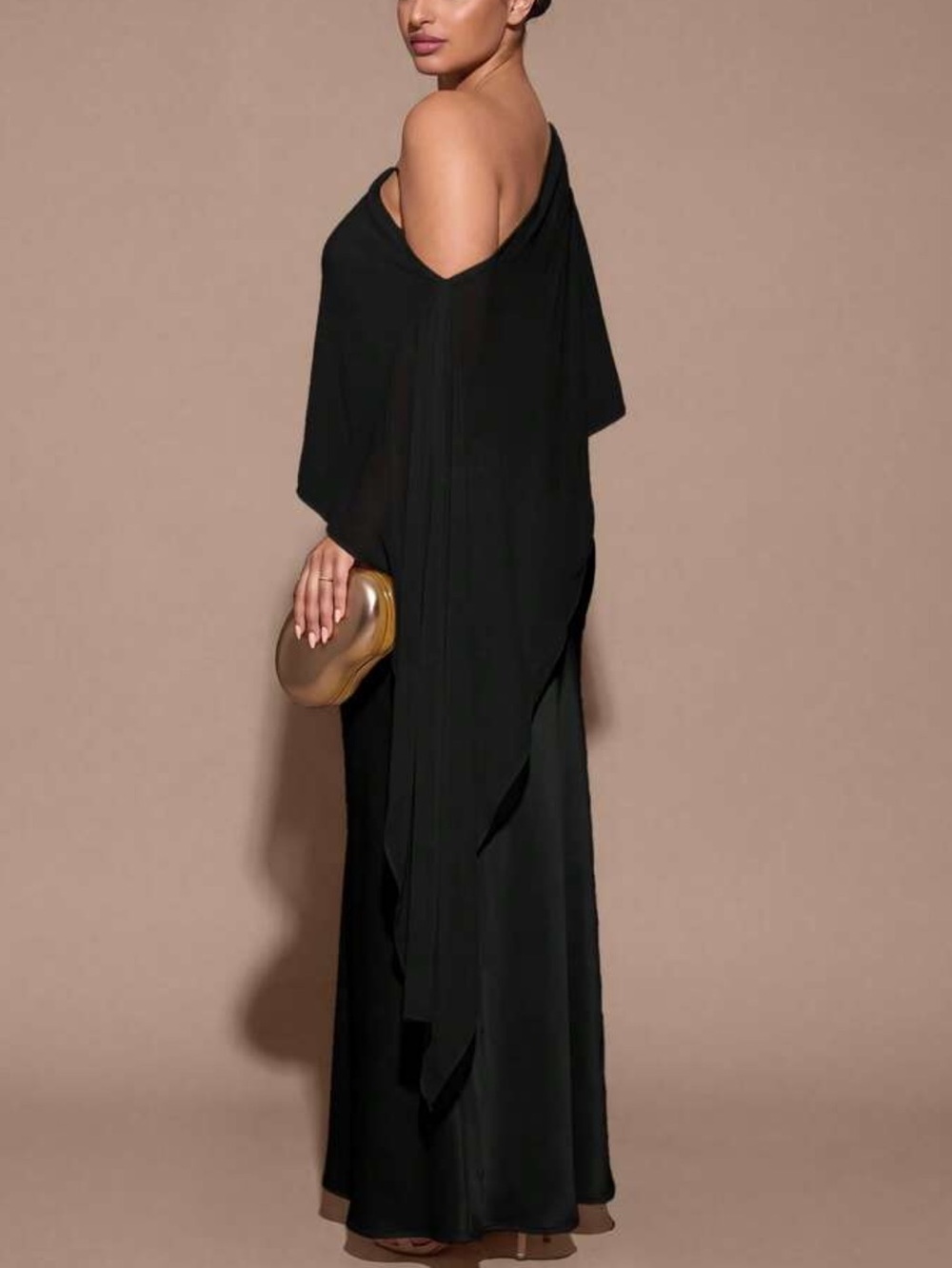 Elegant One-Shoulder Black Evening Gown - Picture 3 of 7